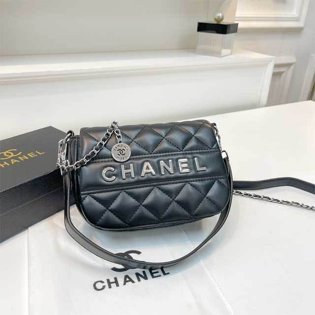 Metal Logo Leather Messenger Bag