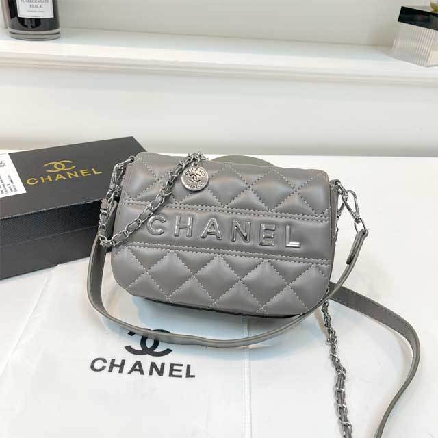 Metal Logo Leather Messenger Bag