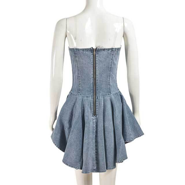 Lace-Up Denim Pleated Dress
