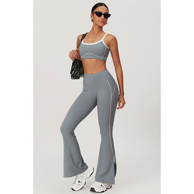 Sports Bra Top High Waist Bell Pant Set