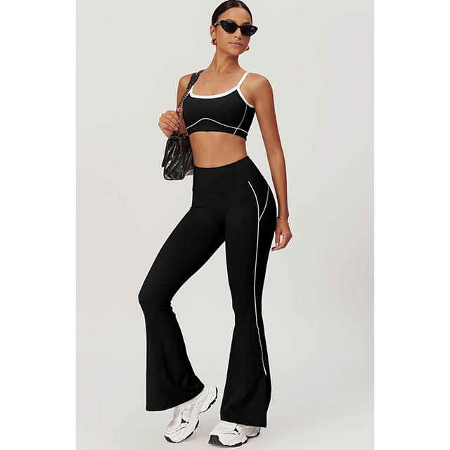 Sports Bra Top High Waist Bell Pant Set