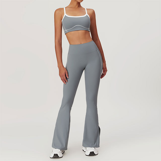 Sports Bra Top High Waist Bell Pant Set