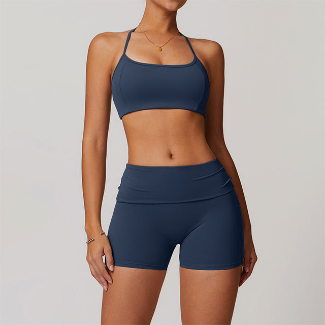 Activewear Solid Color Bra Top Short Set