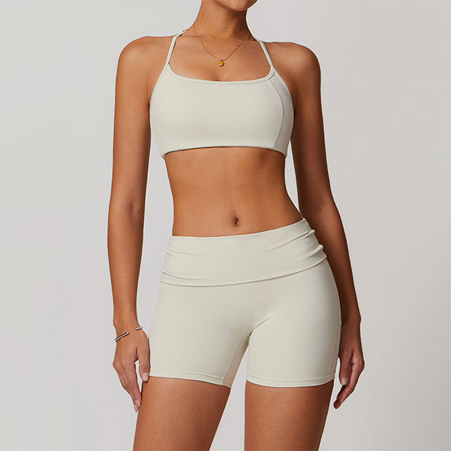 Activewear Solid Color Bra Top Short Set