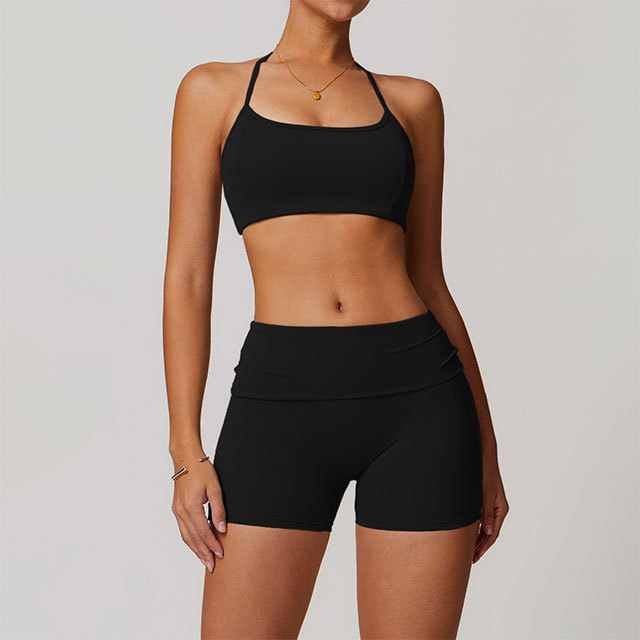 Activewear Solid Color Bra Top Short Set