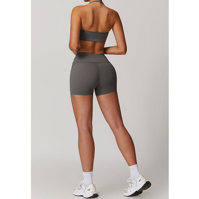 Activewear Solid Color Bra Top Short Set