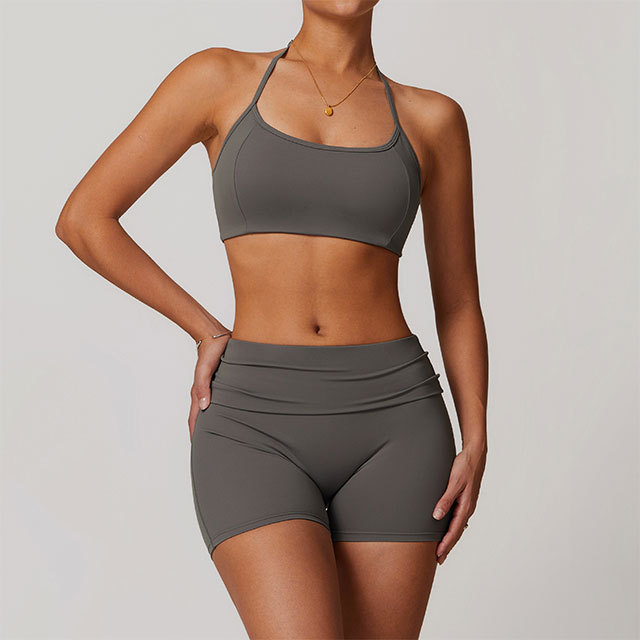Activewear Solid Color Bra Top Short Set