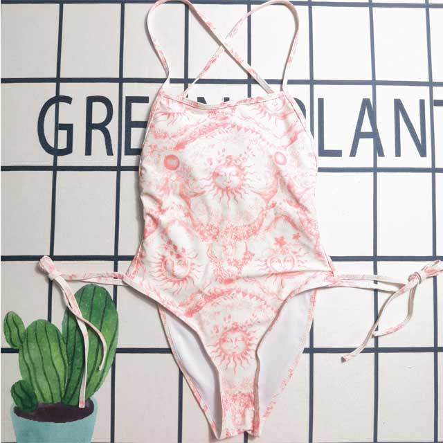 Printed Strappy Backless One Piece