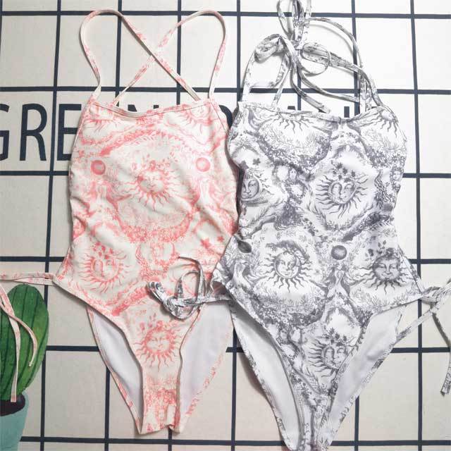 Printed Strappy Backless One Piece