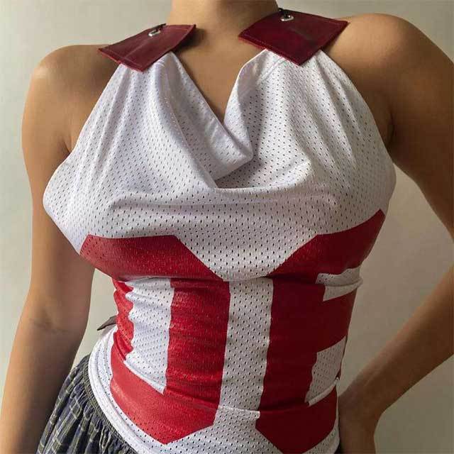 Hollow Out Lace Up Halter Neck Top