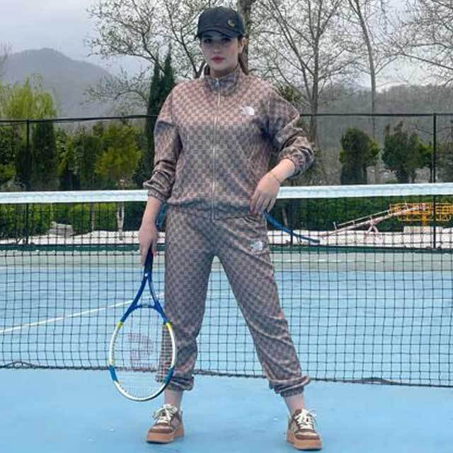 Embroidery Printed High Neck Tracksuit Set