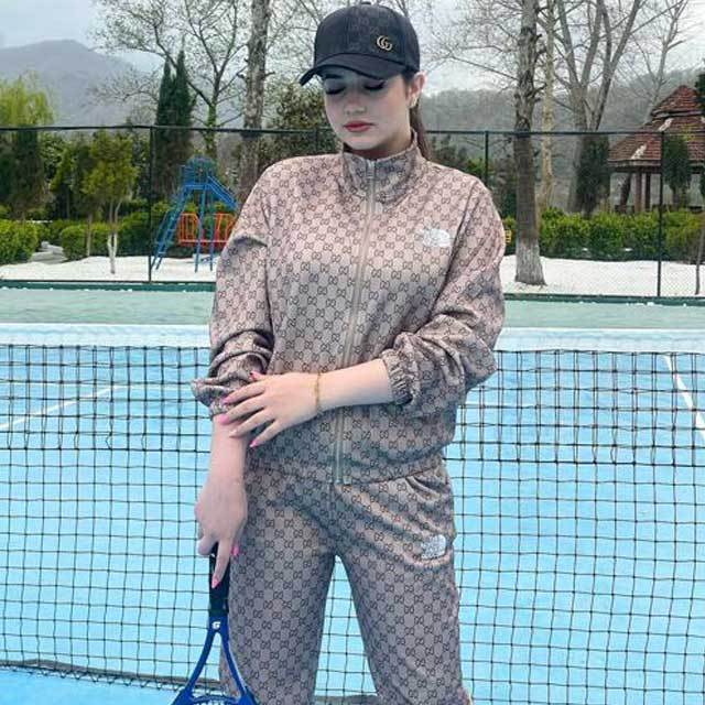 Embroidery Printed High Neck Tracksuit Set