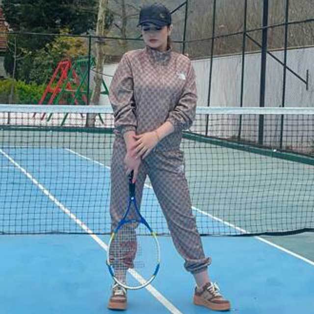 Embroidery Printed High Neck Tracksuit Set