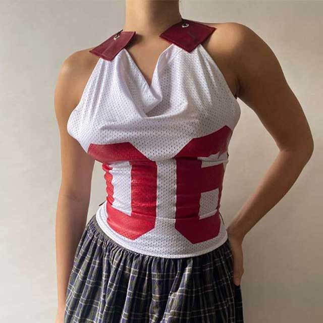 Hollow Out Lace Up Halter Neck Top