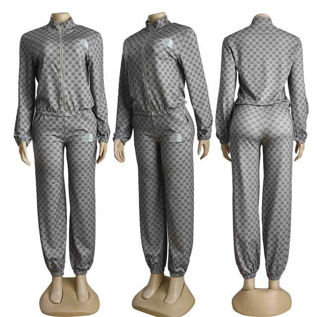 Embroidery Printed High Neck Tracksuit Set