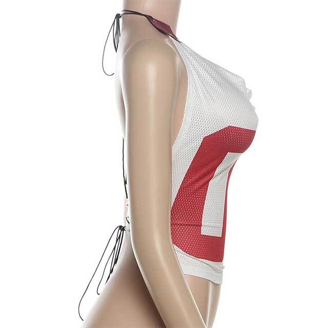 Hollow Out Lace Up Halter Neck Top