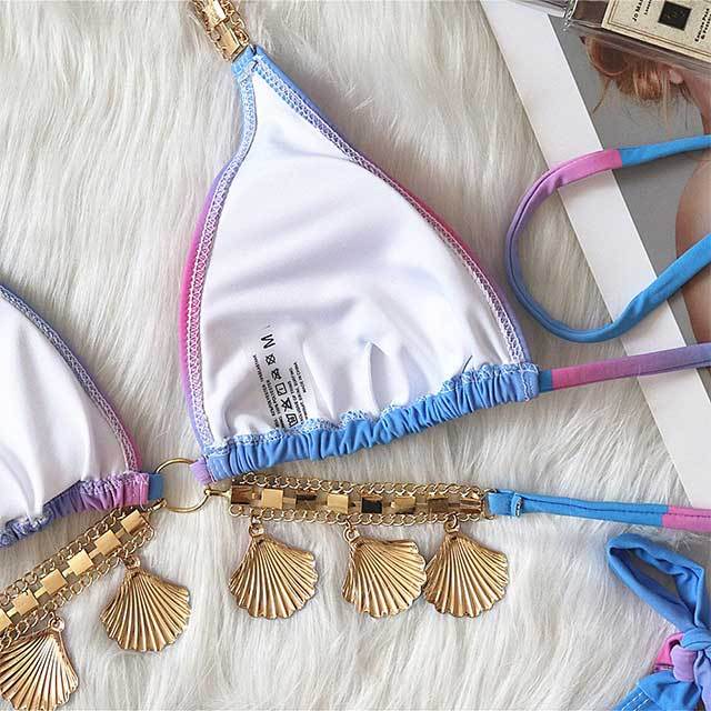 Lace-up Gradient Print Luxury Crystal Diamond Bikini
