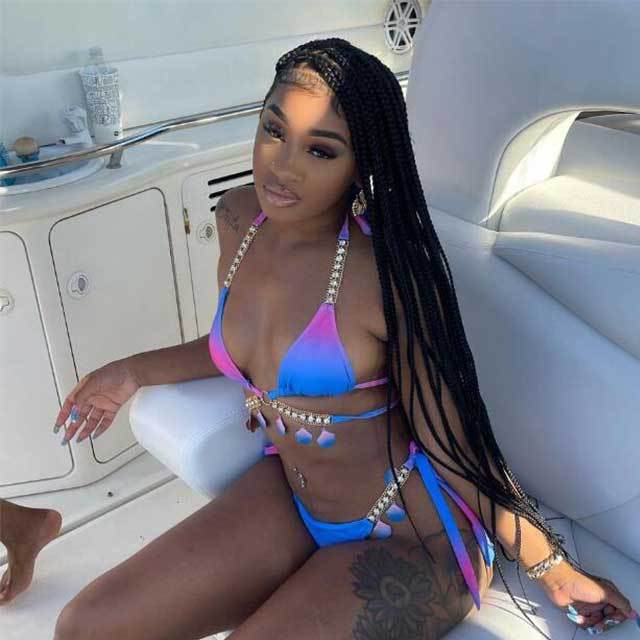 Lace-up Gradient Print Luxury Crystal Diamond Bikini