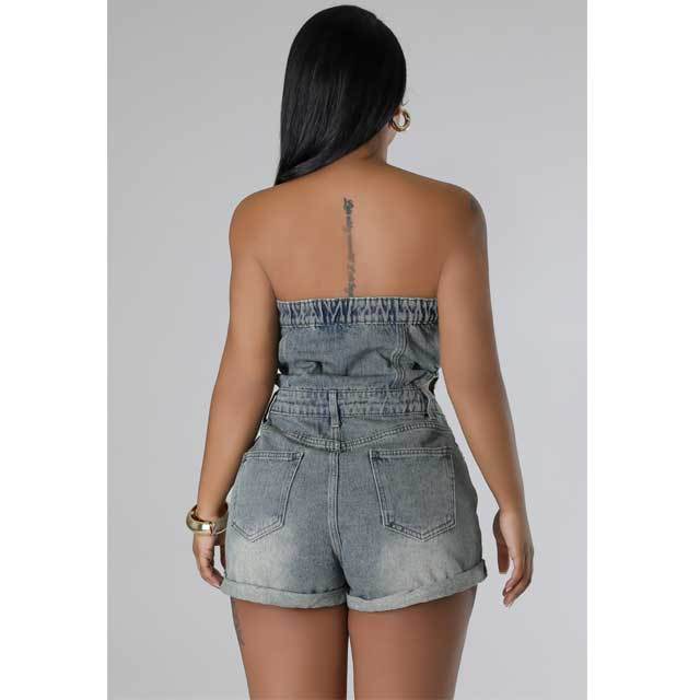 Strapless Hollow Out Denim Romper