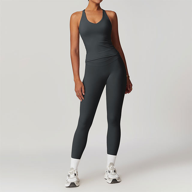 Yoga Wear Criss Cross Backless Tank Top Tight Legging Set