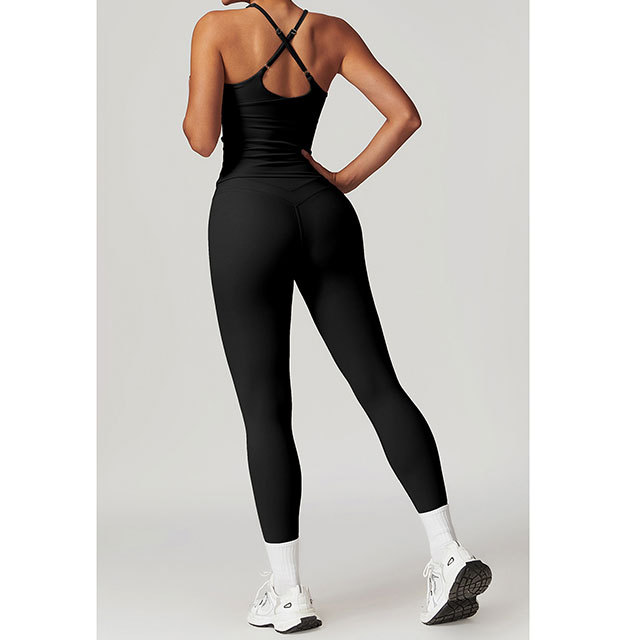 Yoga Wear Criss Cross Backless Tank Top Tight Legging Set