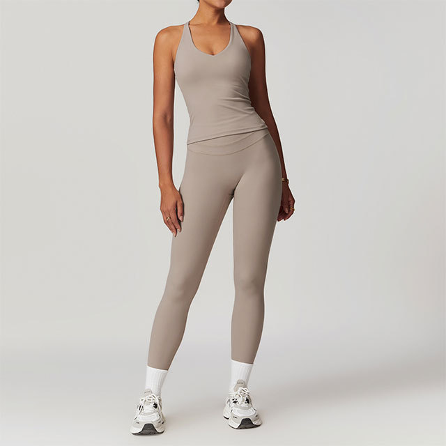 Yoga Wear Criss Cross Backless Tank Top Tight Legging Set