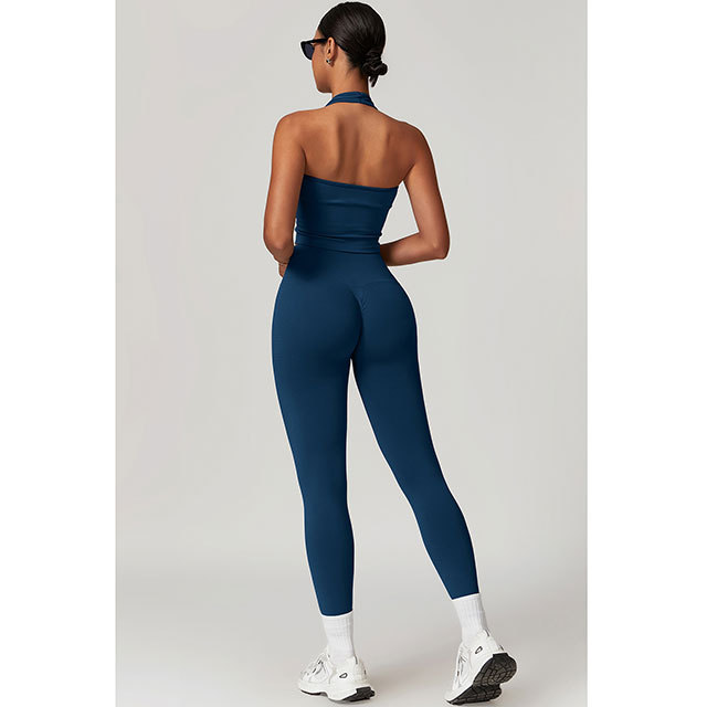 V Neck Halter Tank Top Fitted Pant Set