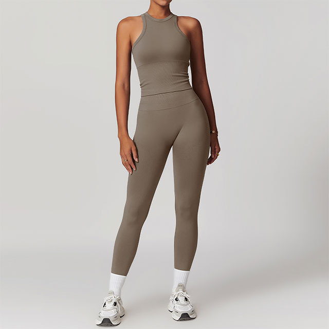 Seamless Knitting Tank Top Activewear Pant Set