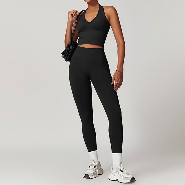 V Neck Halter Tank Top Fitted Pant Set