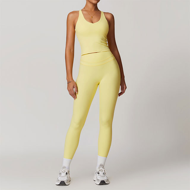 Yoga Wear Criss Cross Backless Tank Top Tight Legging Set