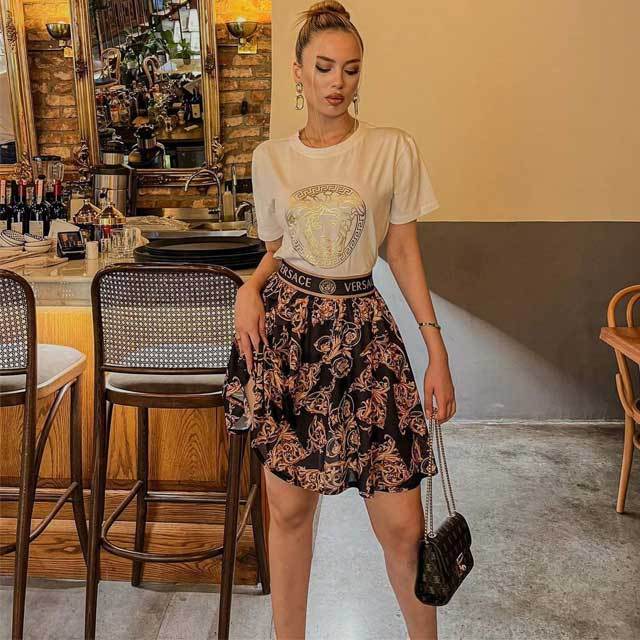 Printed High Waist Skirt Set