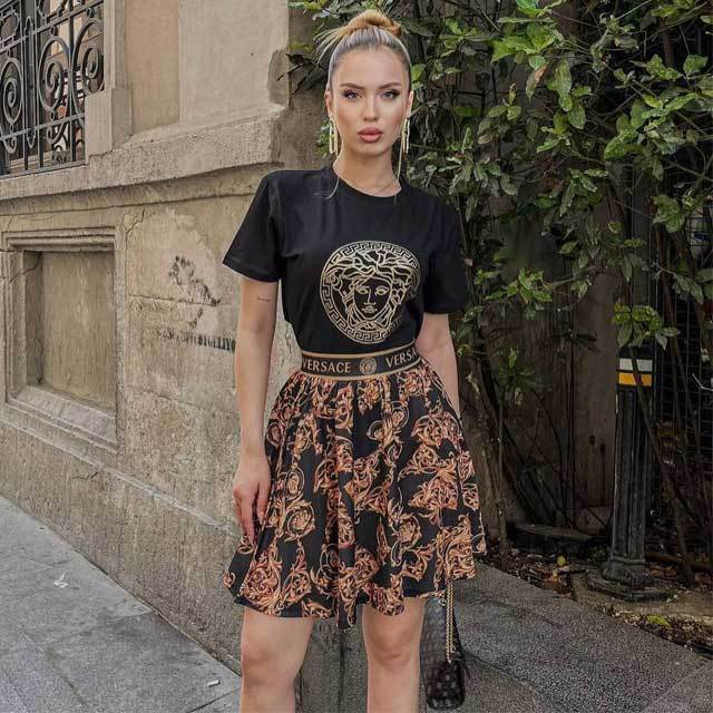 Printed High Waist Skirt Set