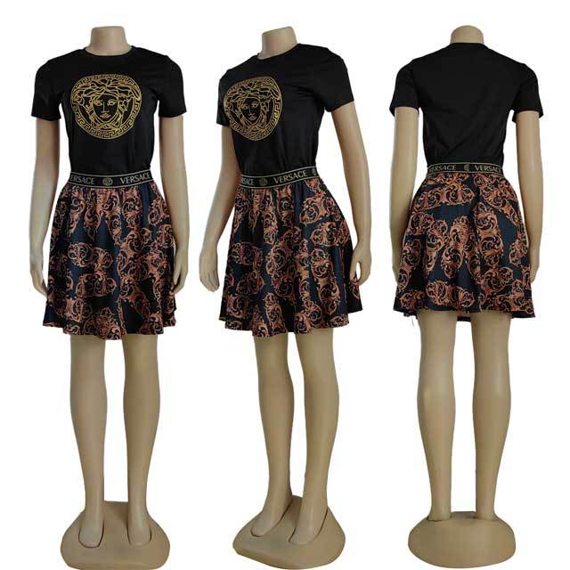 Printed High Waist Skirt Set