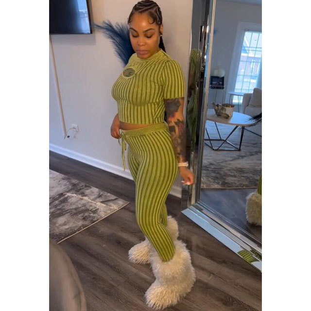Hollow Out Knit 2 Piece Pant Set
