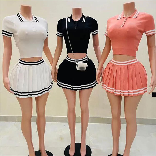 Knit Pleated Mini Skirt Set