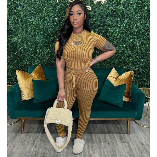 Hollow Out Knit 2 Piece Pant Set