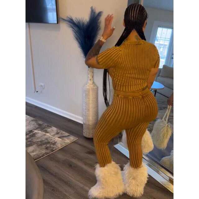 Hollow Out Knit 2 Piece Pant Set