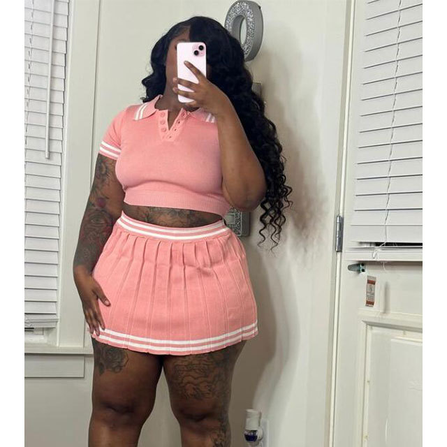 Knit Pleated Mini Skirt Set