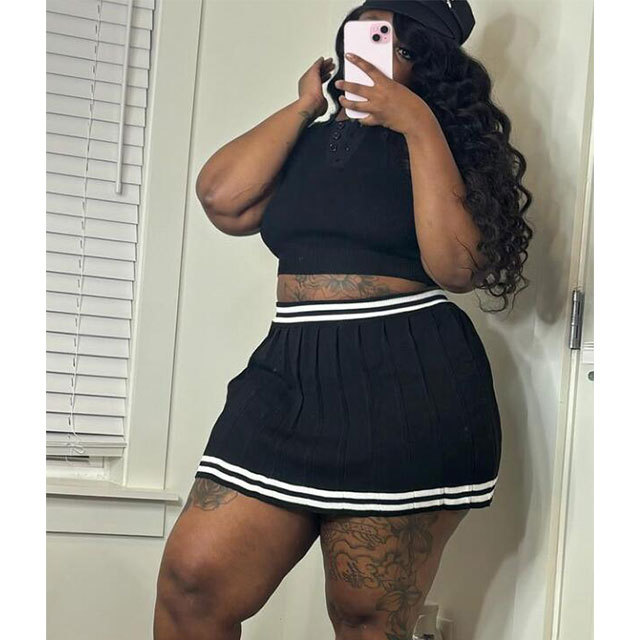 Knit Pleated Mini Skirt Set
