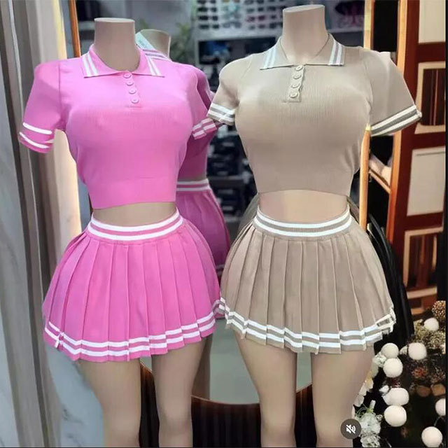 Knit Pleated Mini Skirt Set