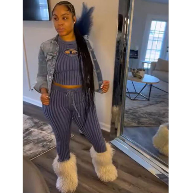 Hollow Out Knit 2 Piece Pant Set