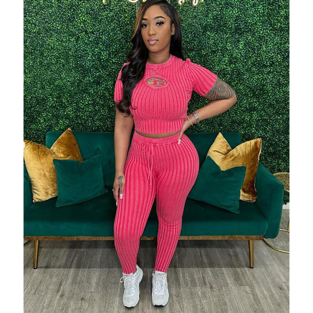 Hollow Out Knit 2 Piece Pant Set