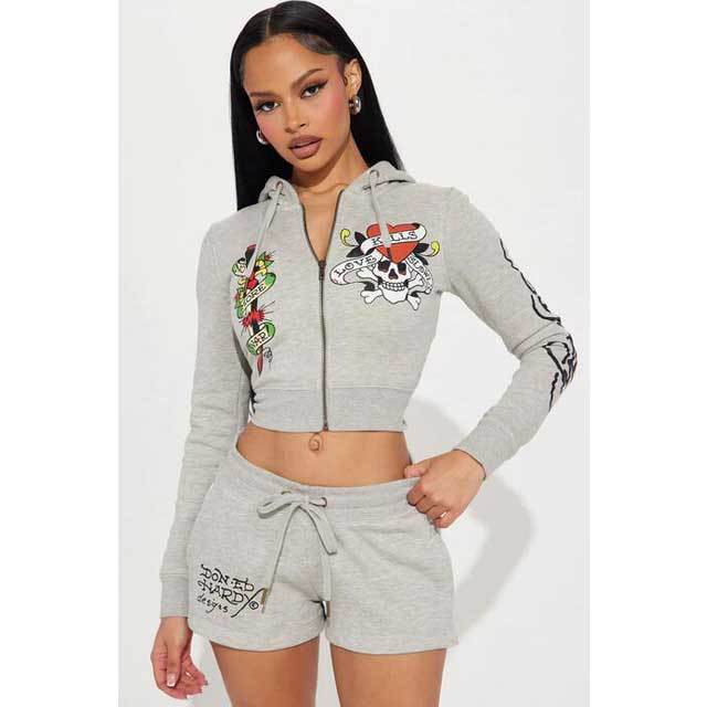 Printed Hooded Top Casual Tracksuit Set
