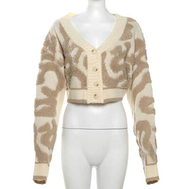 Colorblock Low-cut V-neck Buttoned Knitted Sweater