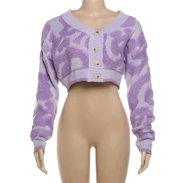 Colorblock Low-cut V-neck Buttoned Knitted Sweater