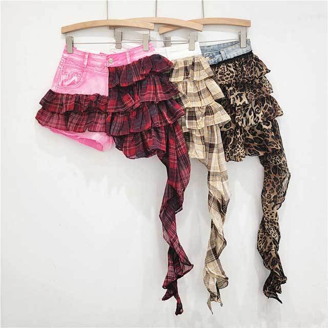 Chiffon Patchwork Denim Irregular Skirt