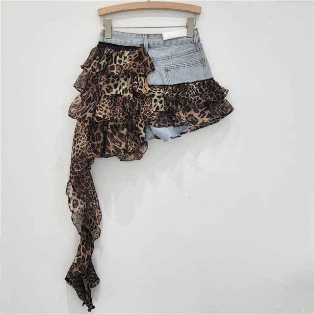 Chiffon Patchwork Denim Irregular Skirt