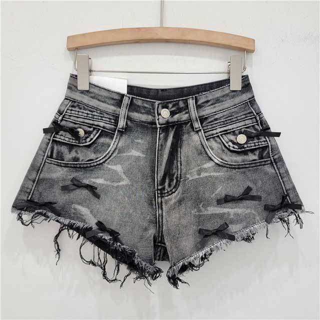 Bowknot Design Denim Shorts