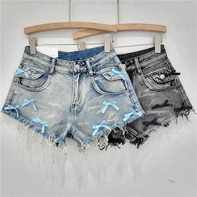 Bowknot Design Denim Shorts