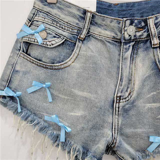 Bowknot Design Denim Shorts
